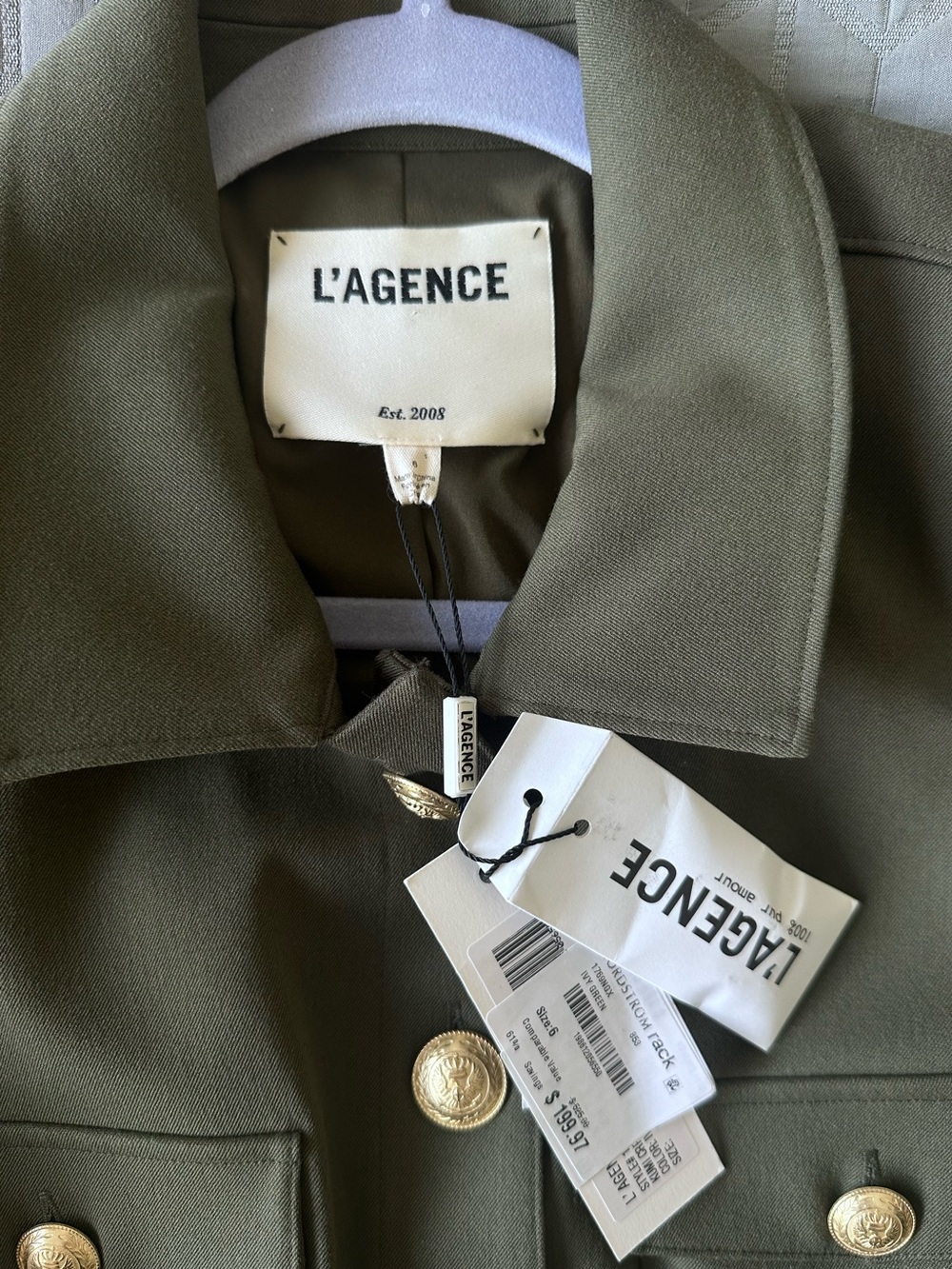 L'AGENCE Olive Military-Inspired Cropped Blazer with Gold Buttons - Picture 6 of 9